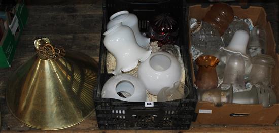 2 boxes of glass shades & 2 hanging shades